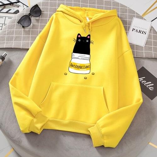 Fur Antidepressant Cat Printed Women Hoodies Crewneck Loose Sportswearsimplicity Fashion Clothesfleece Loose Hoody Female New
