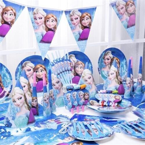 Disney Frozen Elsa Princess Cups Plates Disposable Tableware Set For Birthday Party Decoration Kids Baby Shower Party Supplies