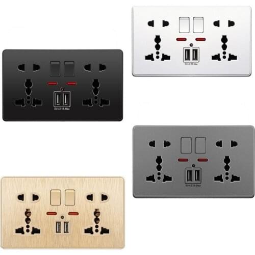 Multifunction UK 13A Wall Socket Push Button 2.1A Double USB Charging Ports