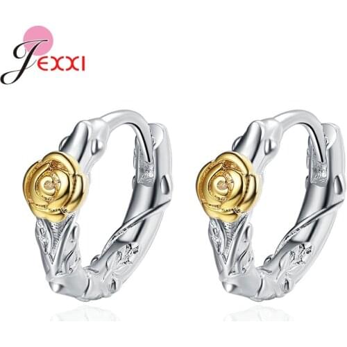 Fashion Rose Flower 925 Sterling Silver Hoop Earrings For Women Girl Plant Branches Earring Piercing Accessories Jewelry