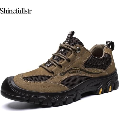 Genuine Leather Professional Men Hiking Shoes Mesh Outdoor Mens Trekking Sneakers Breathable Mountain Climbing Shoe Tourism