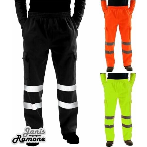Mens solid color reflective strip Pant Men Road Work High Visibility Overall Uniform Multi-pocket Training Trousers
