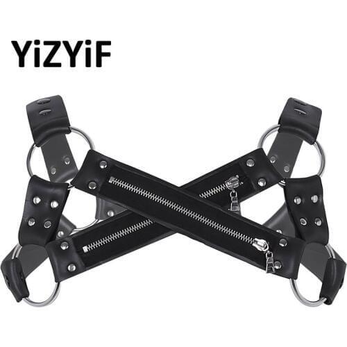 Faux Leather Harness Mens Lingerie Night Clubwear Shoulder Body Chest Muscle Harness Belt Male Costume Straps With Metal O-rings
