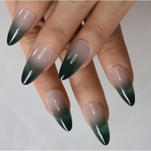Medium Length Fake Nails Press On Ombre Nails Jade Almond Stiltto Acrylic Nail Tips Full Patch For Women Girls