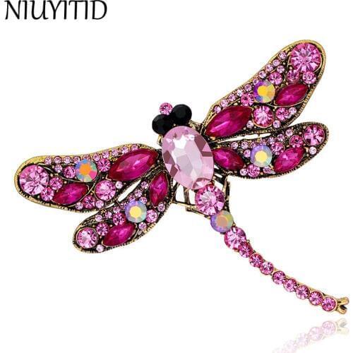 NIUYITID Crystal Rhinestone Dragonfly Brooches For Women Ladys Fashion Classic Beautiful Animal Broches Pins Jewelry