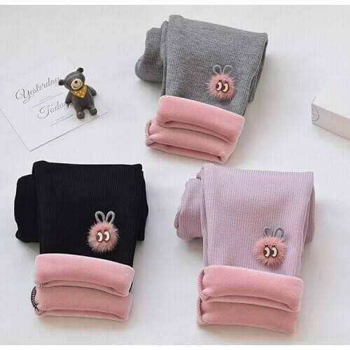 2020 Winter New Girls Plus Velvet Padded Leggings Cartoon Children Western Style Warm Trousers Middle And Small Children