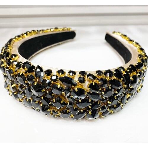 Womens Wide Hair Band,Hair hoop Vintage Black Ethnic Gothic Hair Accessory with Zirconia Crystals, Pearl Jewelry Wedding Crown