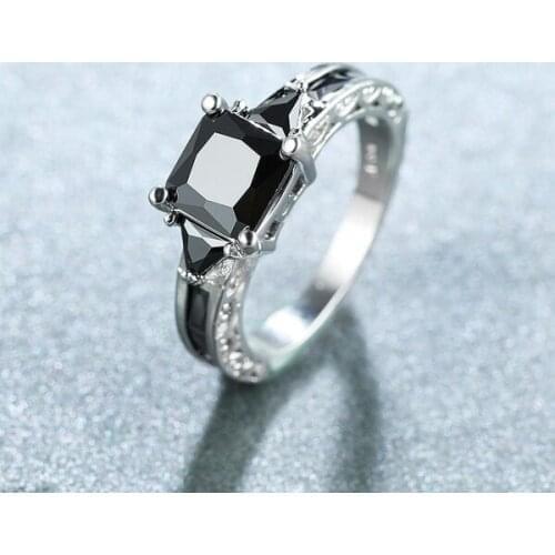 Charm Black Cubic Zircon Rings for Women Wedding Engagement Ring Silver Color Couple Anniversary Party Jewelry Exquisite Gift