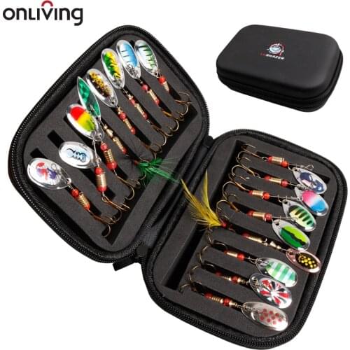 ONLIVING Fishing Lures For Bass 16pcs Spinner Lures With Portable Carry Bag Bass Lures Trout Lures Hard Metal Spinner Baits Kit