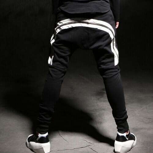 Autumn winter mens personality hip hop harem pants with back zippers men hairstylist punk skinny joggers slim fit trousers