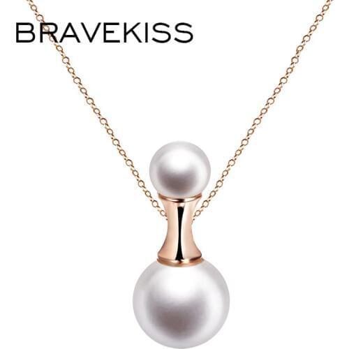 BRAVEKISS Perfume Bottle Shaped Pendant Necklaces Shell Powder Synthetic Pearl Gold Color Necklace Jewelry for Women BUN0220A