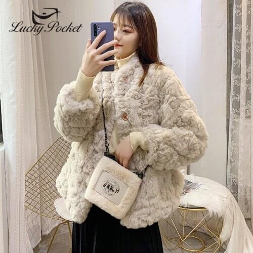 Women Winter Faux Rabbit Fur Short Thick Solid Color Plush Coat Ladies New Fashion Luxurious Loose Apricot Warm Fur Coat ZY118