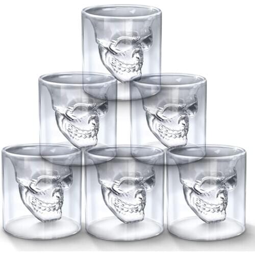 Crystal Skull Head Shot Cup Crystal Glass Transparent Double Layers Tea Bottle Whiskey Wine Vodka Bar Club Beer Wine Cup Glasses