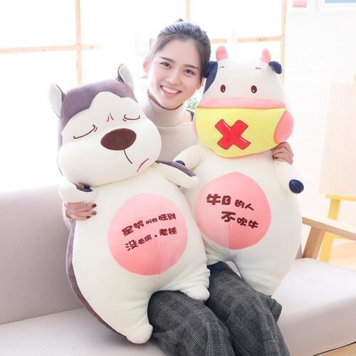 55cm/75cm/95cm Super Soft Husky&Milk Cow Plush Pillow Kawaii Cartoon Animal Dog&Cattle Stuffed Doll Chair Cushion Friends Gifts