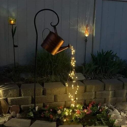 Solar LED Watering Can Sprinkles Fairy Light Outdoor Lawn Lamp Waterproof Iron Kettle Shower Garden Landscape Decor