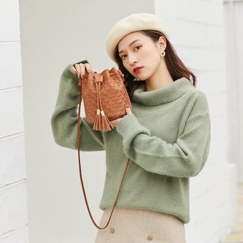 Women Fashion Crossbody Handbags Drawstring Tassel Bucket Bag PU Shoulder Messenger Bags