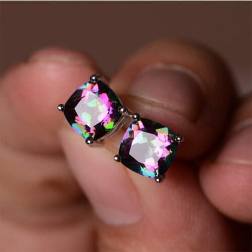 Top Quality Inlaid Rainbow Crystals Zircon Earrings for Women Colorful Stone Square Zircon Stud Earrings Creative Jewelry