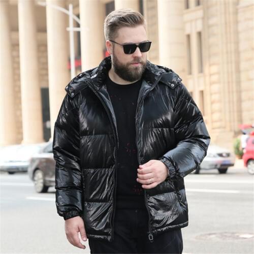 Color: Black Silver Winter Mens Large size Collar Thick Short section Bright Coat 2019 New Mens Detachable Hooded jacket