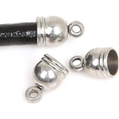 10pcs Stainless Steel Round Leather Cord Crimps End Caps Necklace Clasp Beads Fastener Connector For DIY Jewelry Findings
