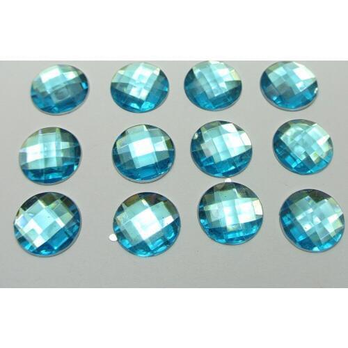 100 Blue Acrylic Flatback Rhinestone Faceted Round Gems 14mm No Hole