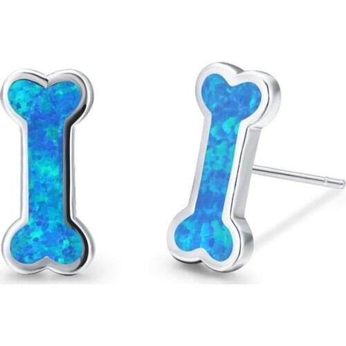 2021 Fashion Women Ear Stud Opal Earrings Tiny Bone Shaped Jewelry Wedding Girl Birthday Gift Accessories