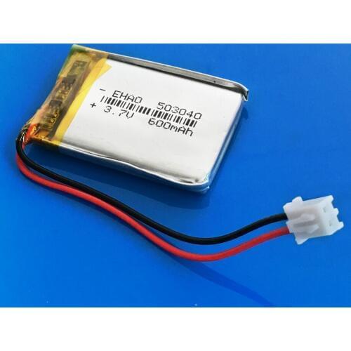 3.7V 600mAh lipo polymer lithium Rechargeable battery JST XHR 2.54mm 2pin for MP3 GPS DVD bluetooth ebook camera 503040