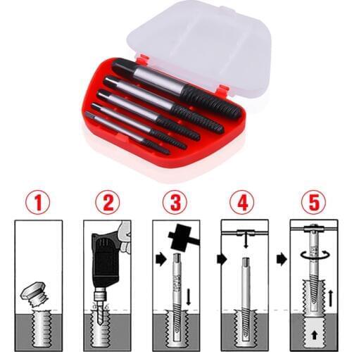 5pcs/set Broken Screws Extractor Out Removal Tool Broken Bolt Remover Easy Out Drill Bits Set