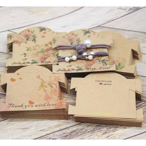50Pcs kraft paper For YOU Hairpin Card 9*10cm flower design Jewelry Display Cards DIY THANK YOU hairclip ornaments package
