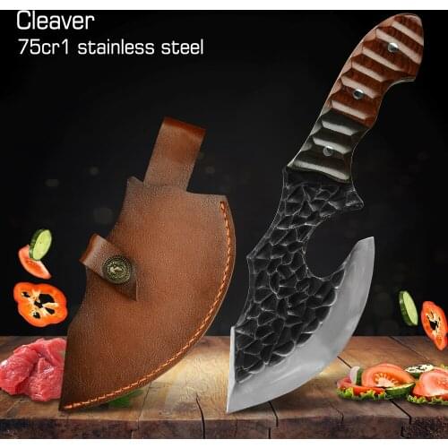 7 Inch Butcher Knife Fish Cutting Knife Boneless Meat Cutting Knife Peeling Pig Hammer, Patterned Stainless Steel Kitchen Knife