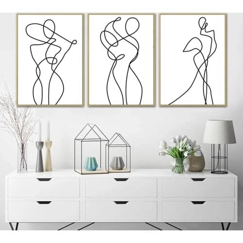 Abstract Character Body Canvas Painting Black And White Poster Abstract Lines Outline Artistic Art Print Minimalist Home Decor