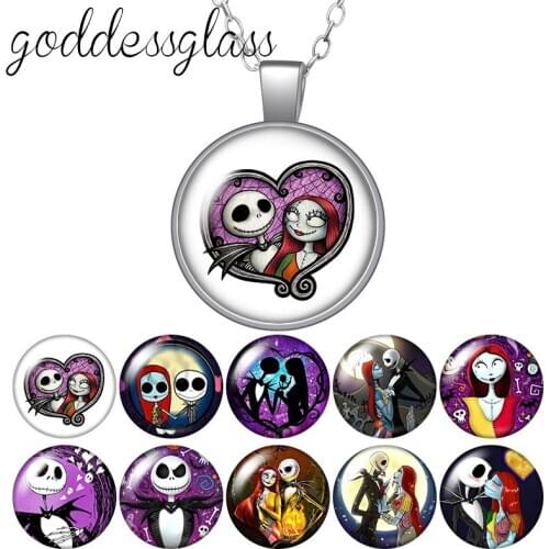 Jack skellington Nightmare Before Christmas Round Glass glass cabochon silver plated/Crystal pendant necklace jewelry for Gift