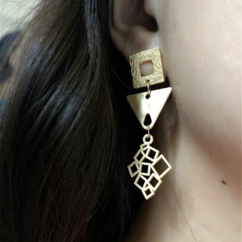 Statement Simple Matt Gold Color Geometric Triangle Hollow Pendant Drop Earrings for Women Girls Fashion Jewelry