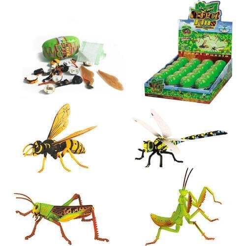 4D stereo assembling dinosaur egg toy Biological insect model Dragonfly grasshopper Mantis Wasp PVC Action Figures