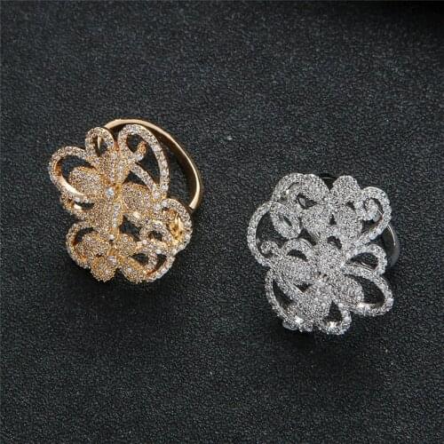 EYER Gorgeousness Charm Unique Flower Leaf Rings Micro Cubic Zircon Engagement Wedding Band Ring For Women Bridal Jewelry