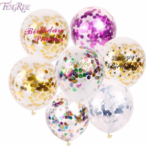 FENGRISE 5pcs Happy Birthday Balloons Gold Confetti Balloon Birthday Party Decoration Kids Baloon Wedding Decor Latex Ballon