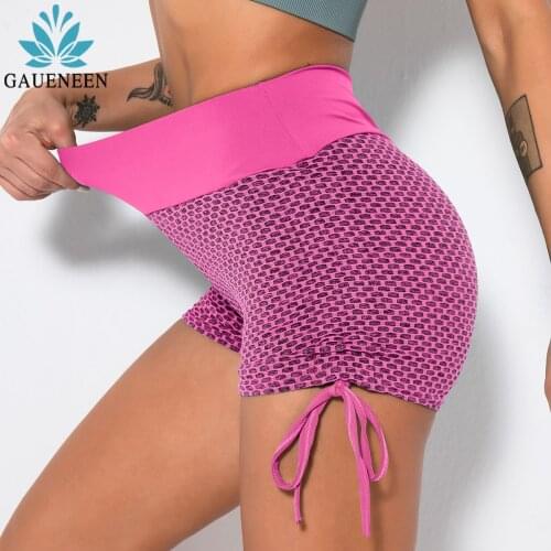 GAUENEEN Drawstring Sports Shorts Seamless High Waist Push Up Fitness Shorts Scrunch Butt Yoga Shorts Running Gym Workout Shorts