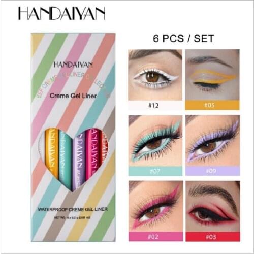 HANDAIYAN 6PCS Colored Eyeliner Gel Pencil Kit White Blue Colorful Eyeliner Pen Fast Dry Lasting Waterproof Eye Makeup Set