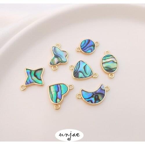 Custom 14K gold inlaid natural abalone shell star moon butterfly love accessories DIY Necklace headdress Pendant