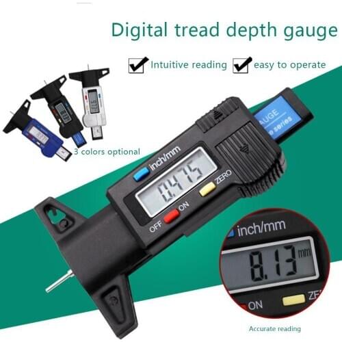 Black Digital Tire Tread Depth Gauge Meter Measurer LCD Display Tread Checker Tire Tester For Cars Trucks 0-25.4mm