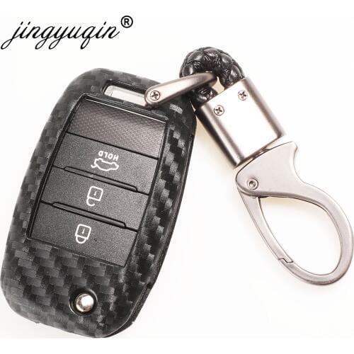 Jingyuqin 10X Carbon Fiber Car Silicone Key for KIA Rio Sportage Ceed Sorento Cerato K2 K3 K4 K5 Flip Fob Cover Case Remote