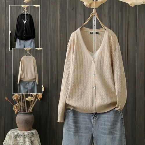 Summer New Large Size Thin Section Openwork Knitted Cardigan Jacket Women Full Sleeved Air-Conditioning Shirt Sunscreen Clothing