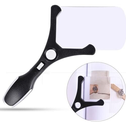 Leather Handheld Square Large Mirror with LED Lamp High Optics No Frame Old Man Reading Magnifie