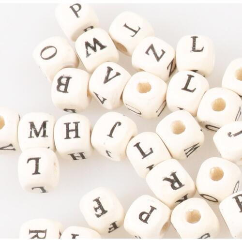Cube white wooden letter Alphabet Spacer Loose Beads For Handmade Jewelry DIY 8mm 10mm 100pcs