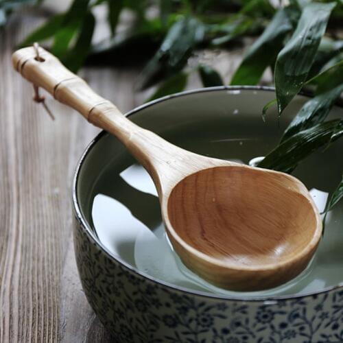 Japanese log soup spoon, large and long handle bamboo spoon, hot pot spoon, porridge spoon, rice ladle and water ladle spoon