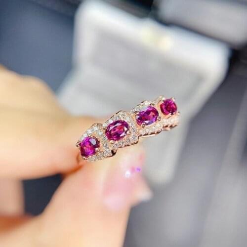 Fashion cute Row ladder progress S925 silver natural red garnet gem ring natural gemstone ring woman girl weddings gift jewelry