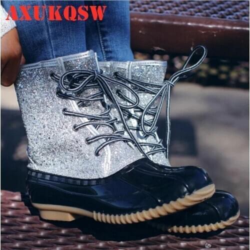 Fashion Silver Boots Waterproof Ankle Boots For Women Winter Boots Zipper Women Boots Female PVC Jelly Winter Shoes Hiking Shoes