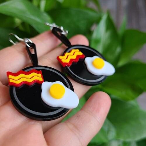 Trendy Colorful Acrylic Steak Egg Saucepan Acrylic Drop Earrings For Women Girls Food Tassel Dangle Earrings Statement Jewelry