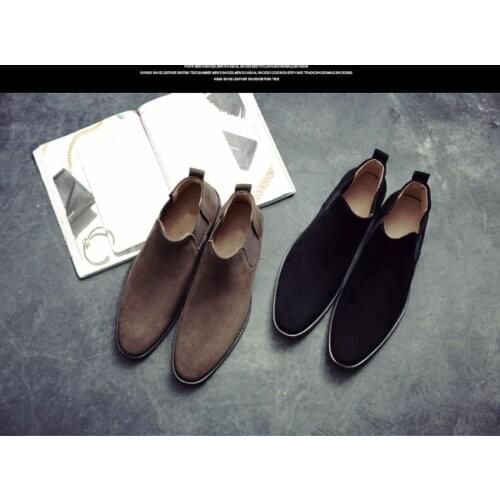 Mens shoes leather shoes suede leather high top boots Martin boots mens short boots Chelsea boots casual wear-resistant shoegr