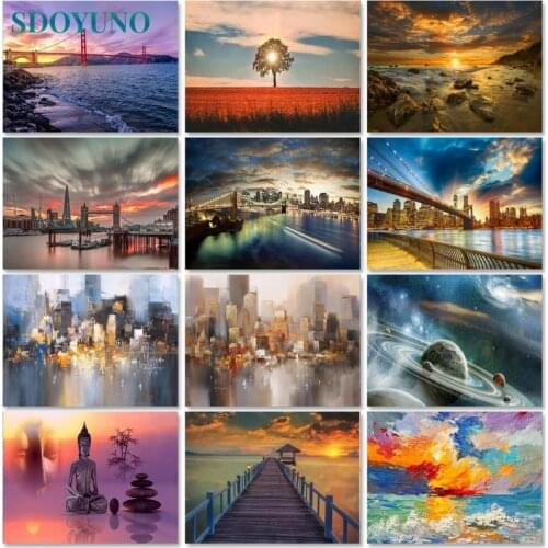 SDOYUNO Paint By Numbers On Canvas Scenery DIY Frame 60x75cm Oil Painting By Numbers Handpaint Landscape Home Decor Wall Art