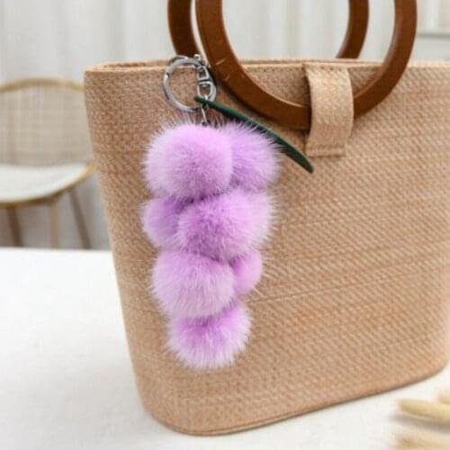 New Grape Fruit Keychian of Real Mink Fur long Key Rings Bag Pendant Charm Accessories